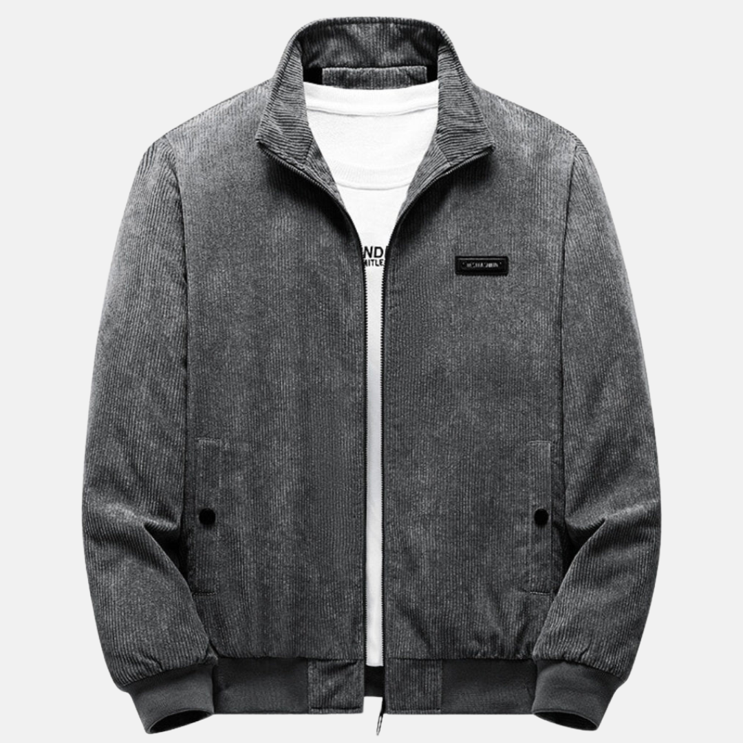 Men's Retro Grey Corduroy Jacket Front View