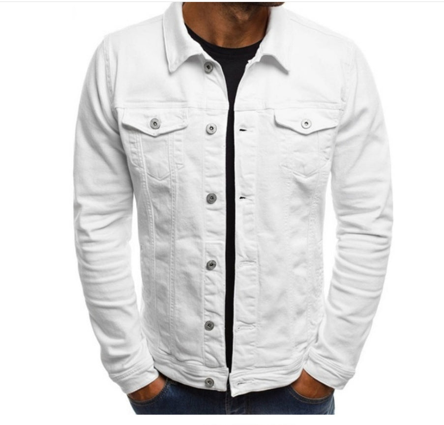 Men's White Denim Jacket Front View