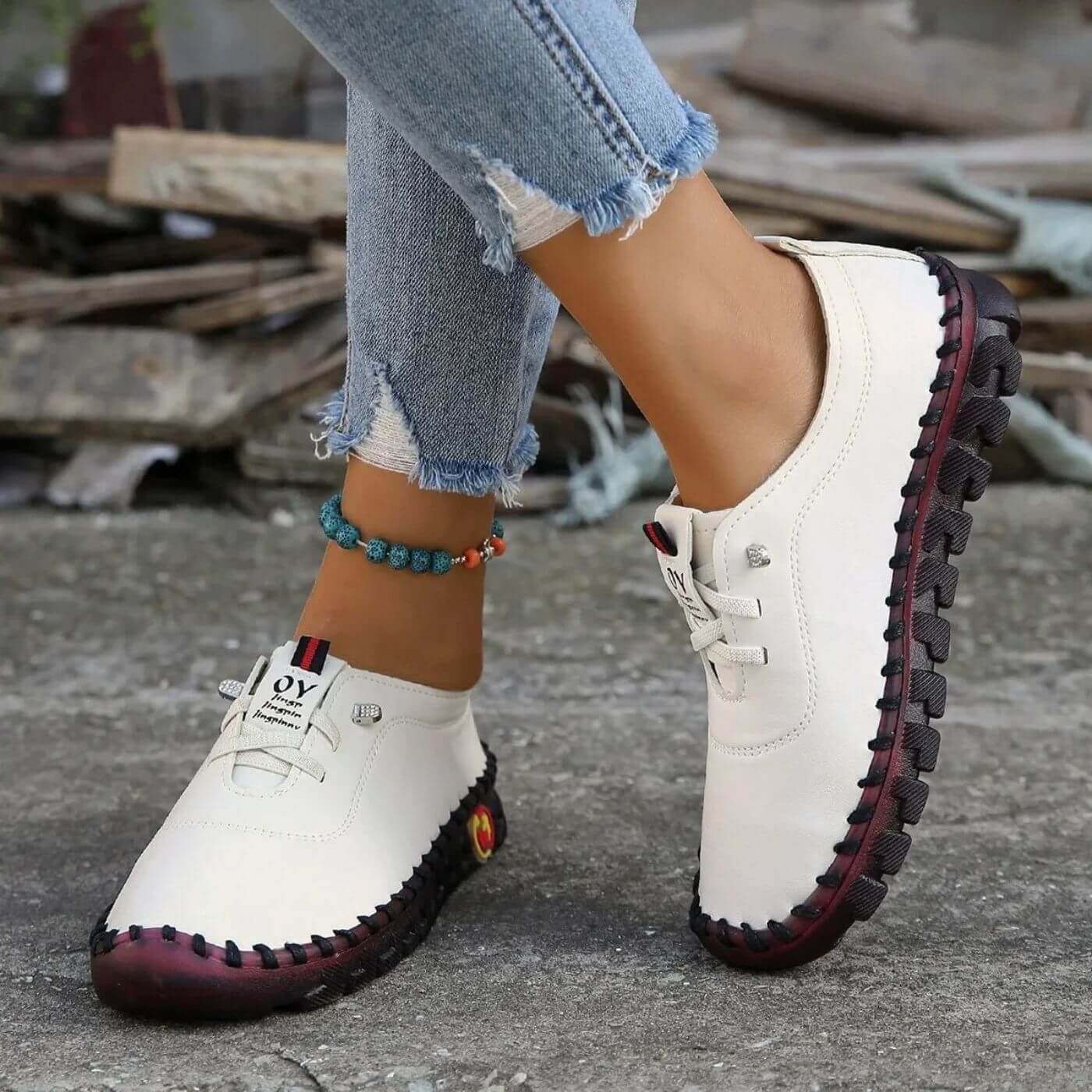 Orlena White Casual Sneakers Side View