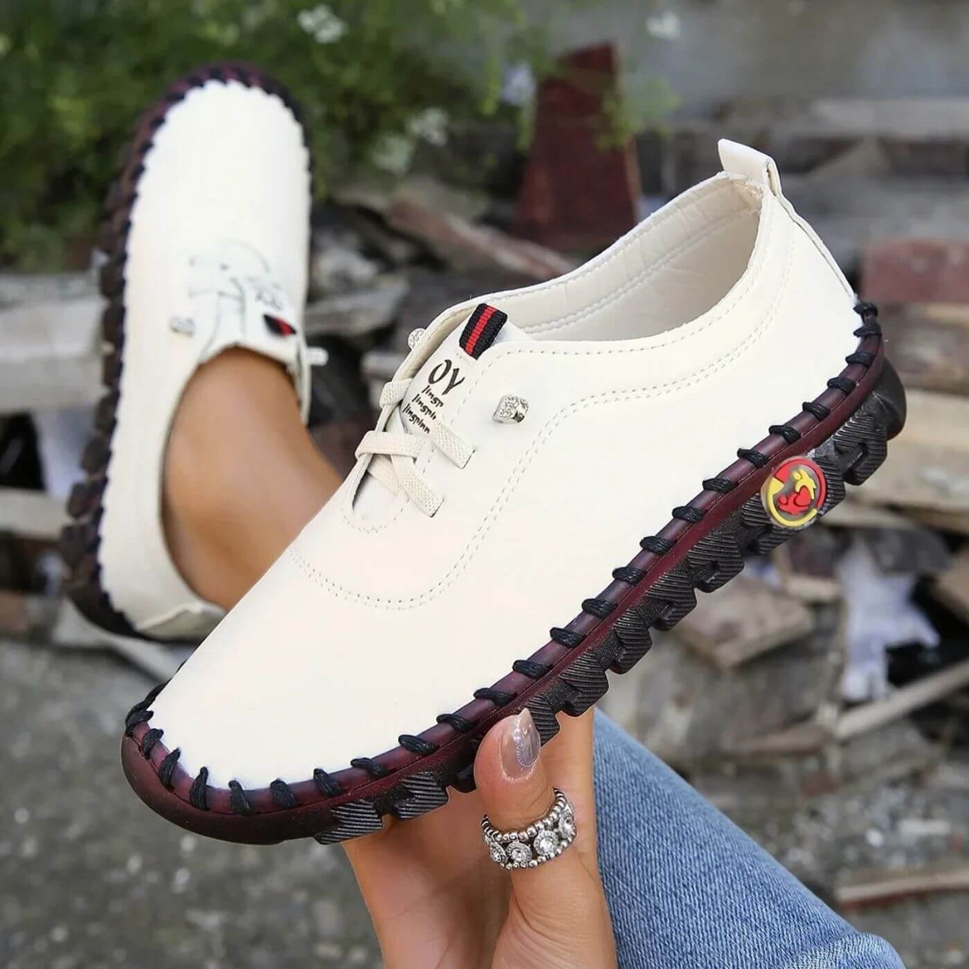 Back Angle of Orlena White Sneakers