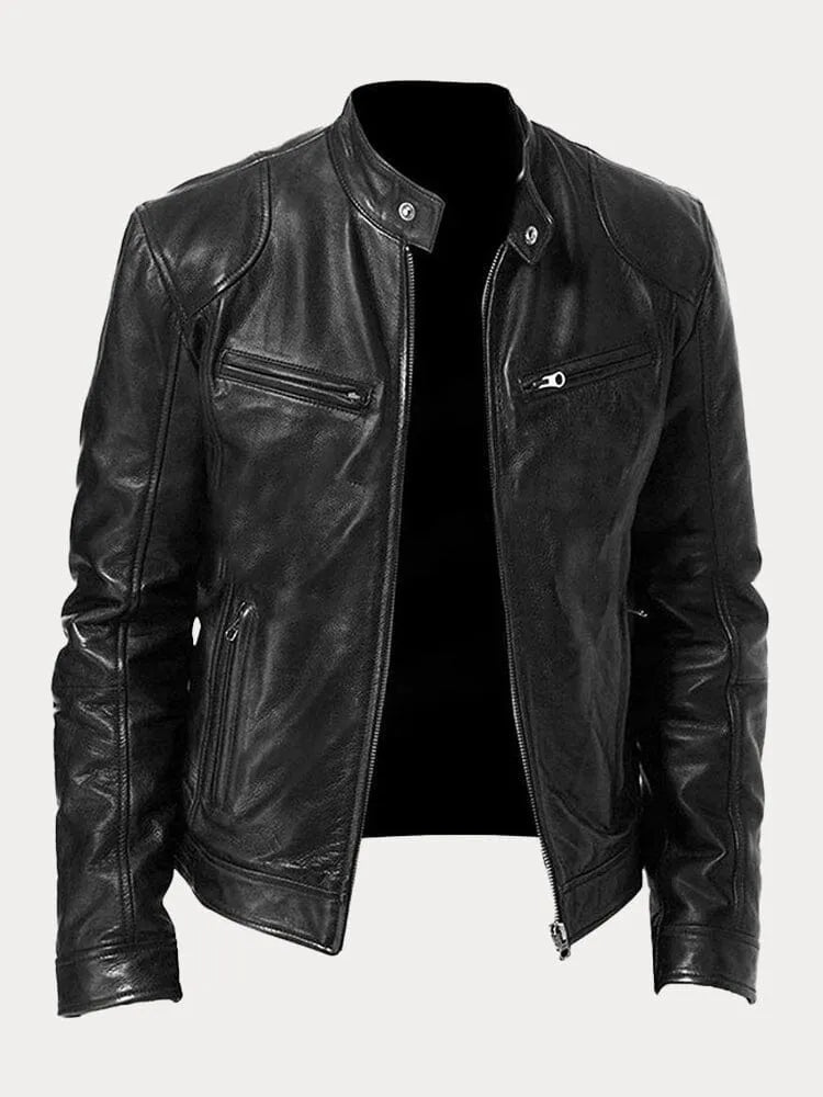 Front View Black Vegan Leather Jacket