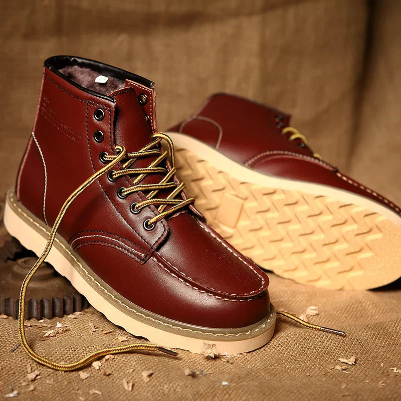 Men's Lace-Up Leather Boots Close-Up