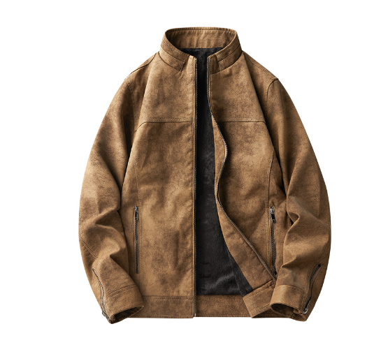 Brown Vegan Leather Jacket Front View
