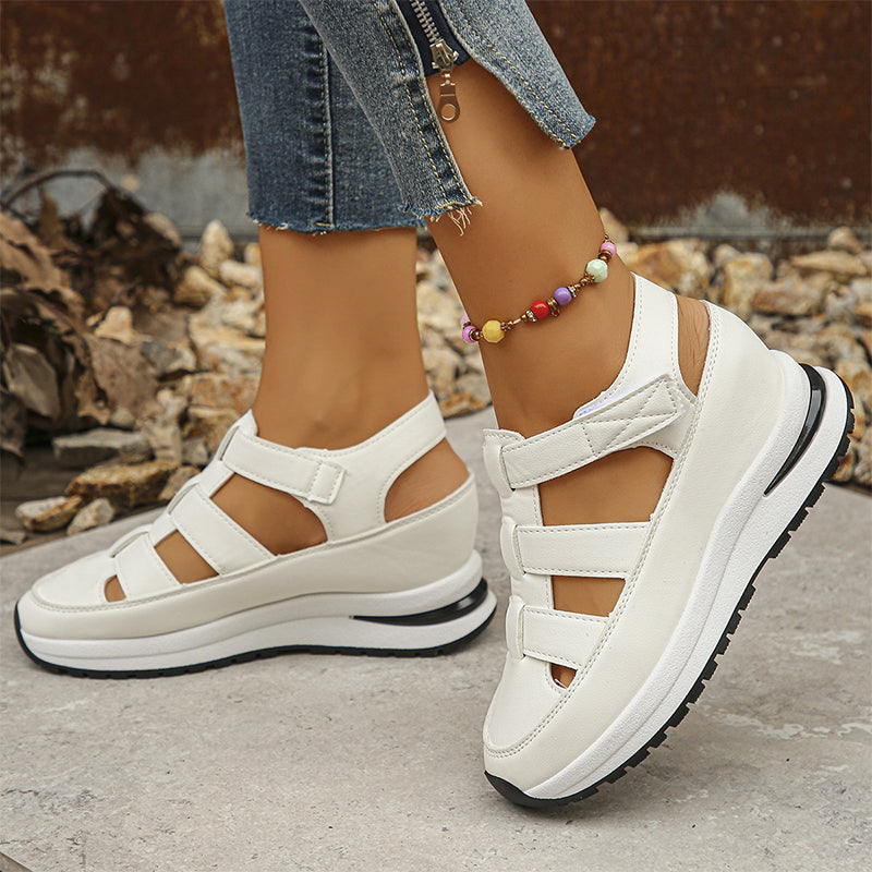 White Women's Platform Sandals Velcro Strap